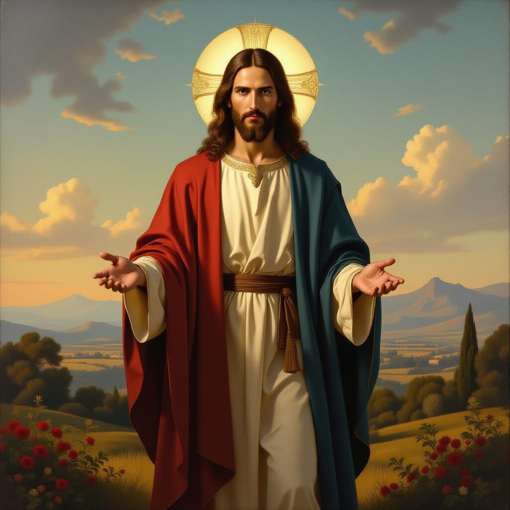 Jesus Christ in a Serene Landscape, Caravaggio-Rembrandt Sty...