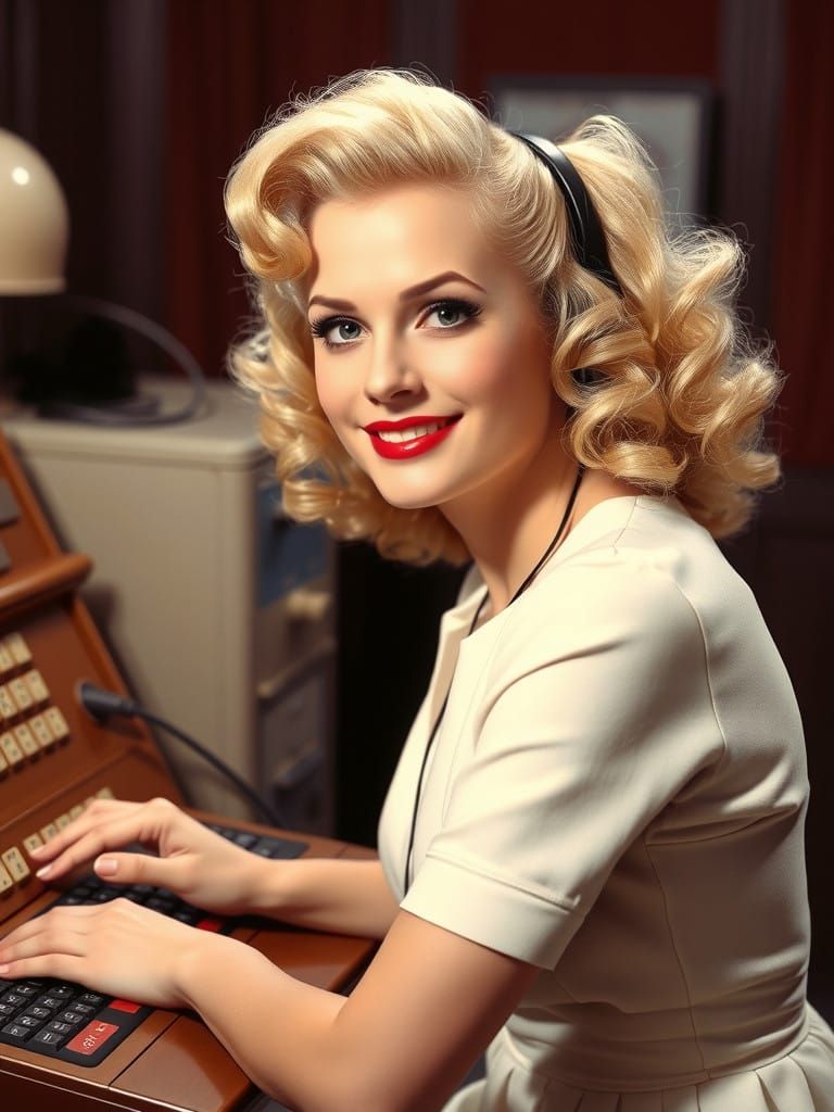 Vintage Telephone Operator in 1950s Style