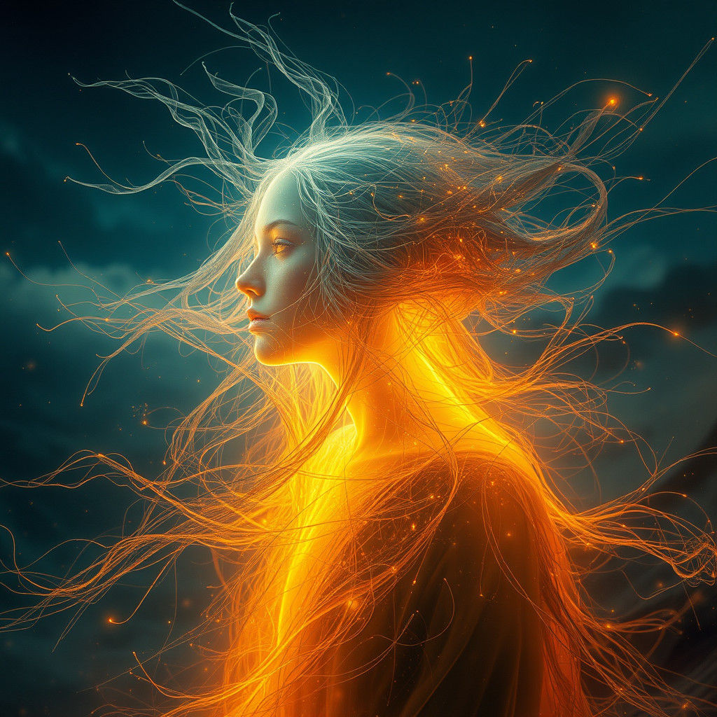 Ethereal Being of Duality in Dreamlike 3D Rendering