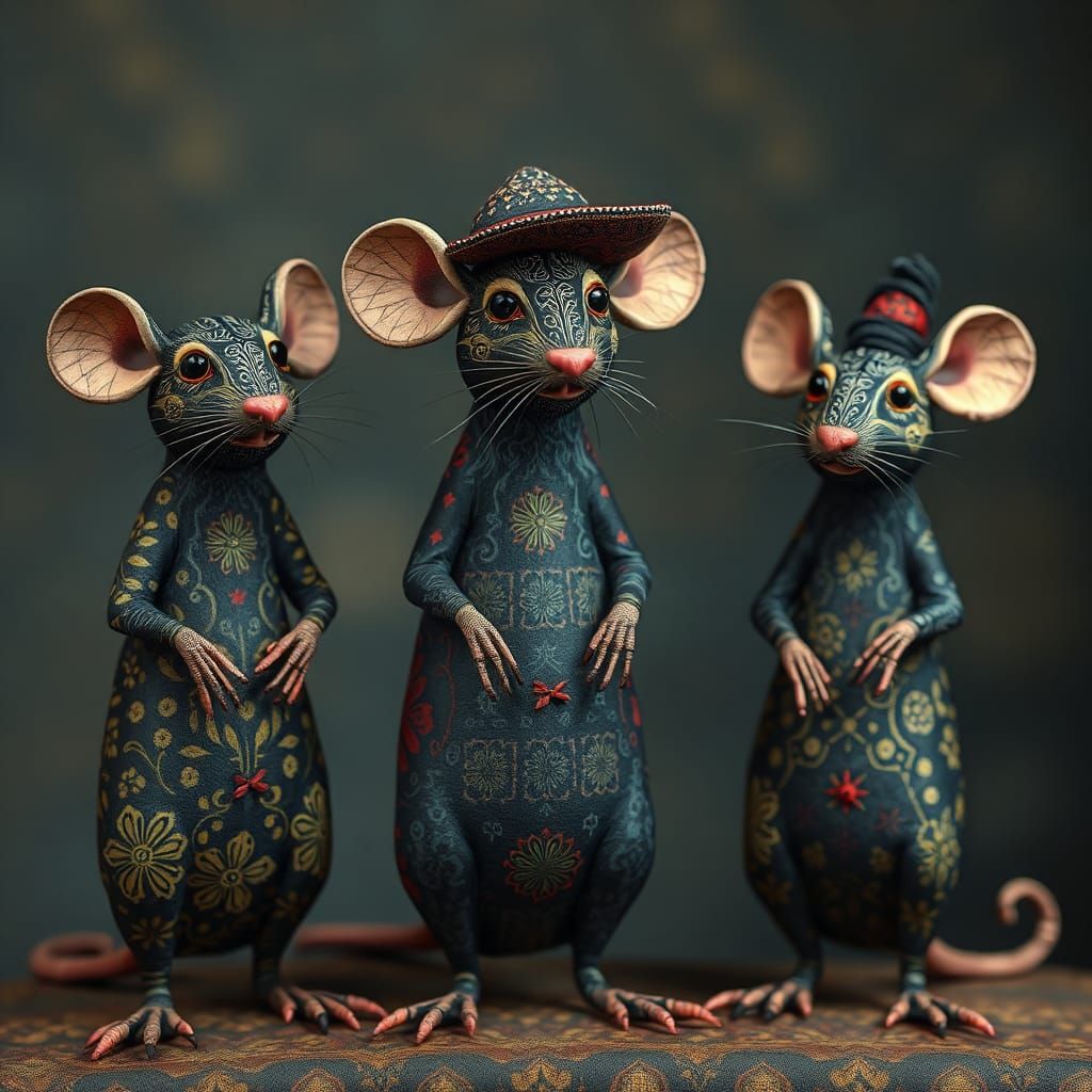 Whimsical Abstract Rats in Textile Prints