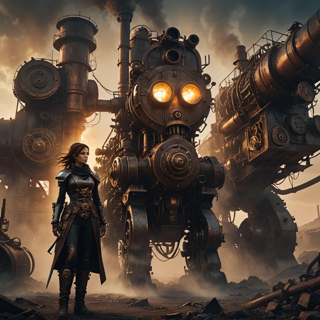 Steampunk Warrior in Wasteland Moonlight