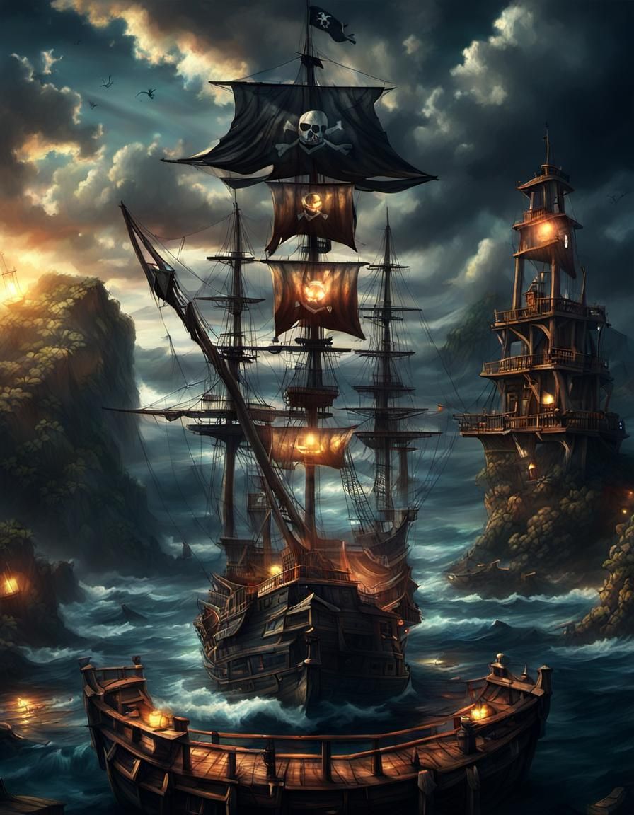 Epic Pirate Ship Black Pearl on the Open Sea