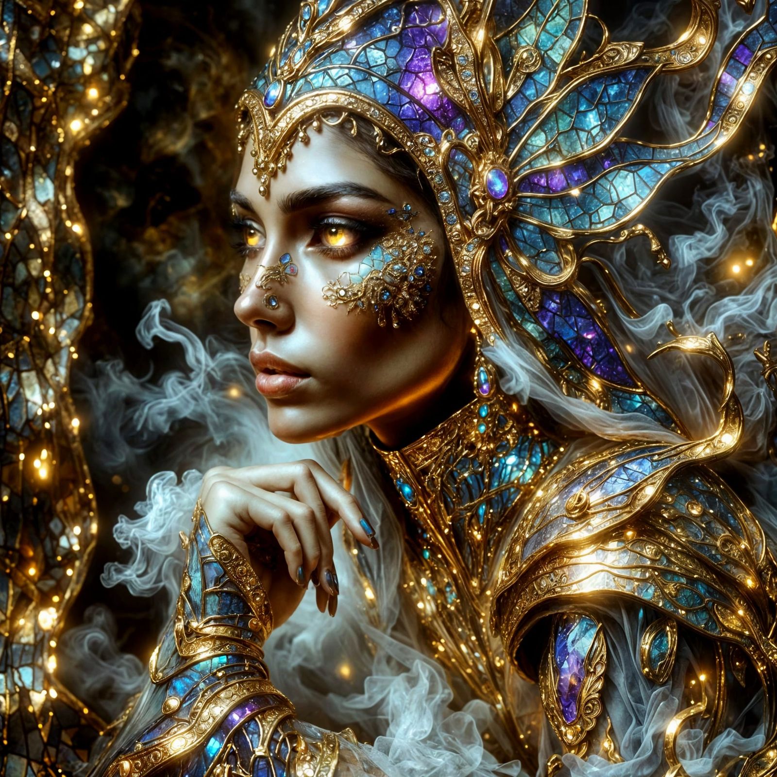 Jeweled Djinn in Ruined City, Surreal Psychedelic Art