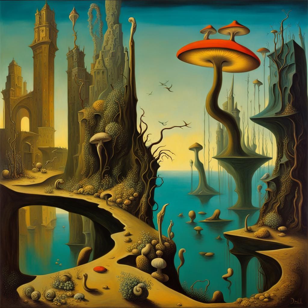 Surreal Underworld City of Bizarre Creatures as Oil Painting