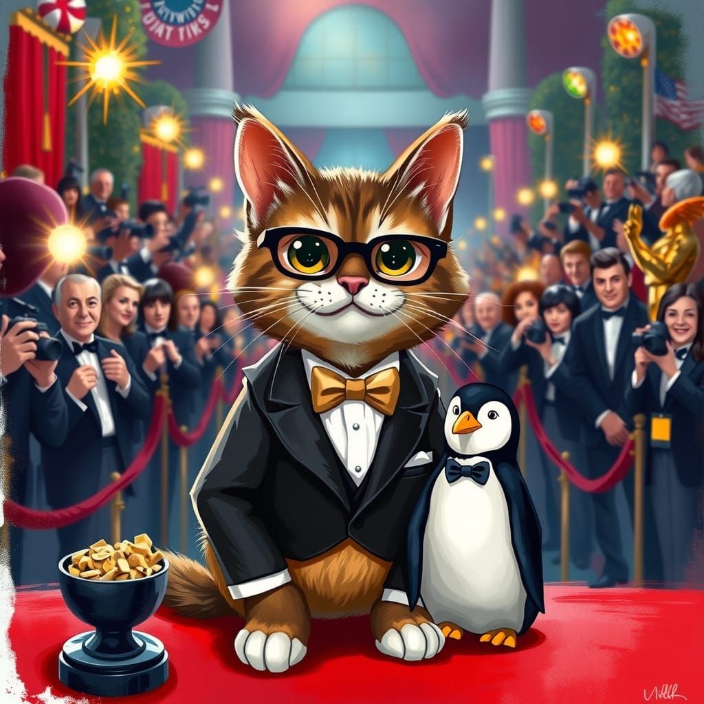 Whimsical Cat Steals the Red Carpet as Robin Williams at the...