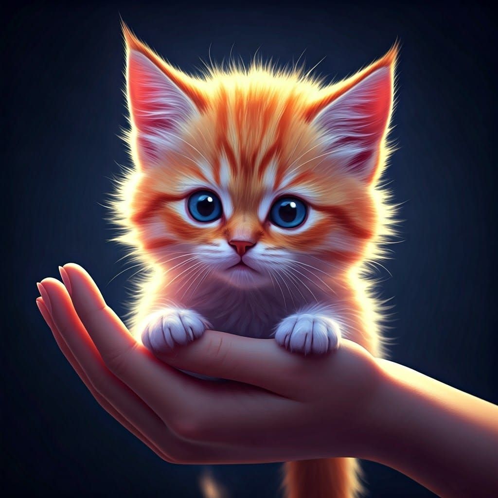 Adorable Kitten with Shimmering Fur in Anime Style
