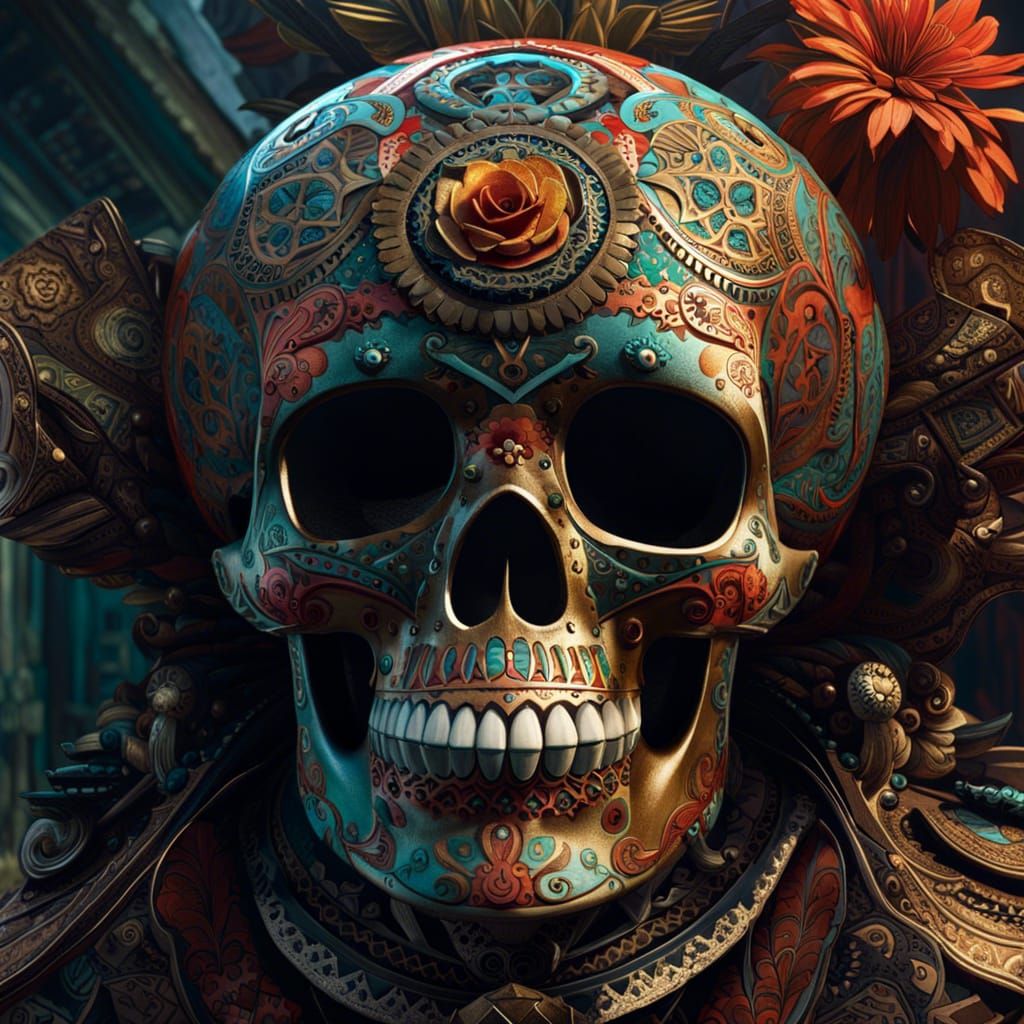 Hyperdetailed Calavera with Mexican Patterns