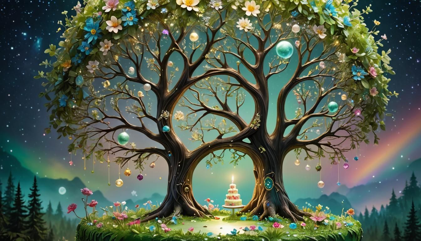 Magical Forest Birthday Cake in Moonlight