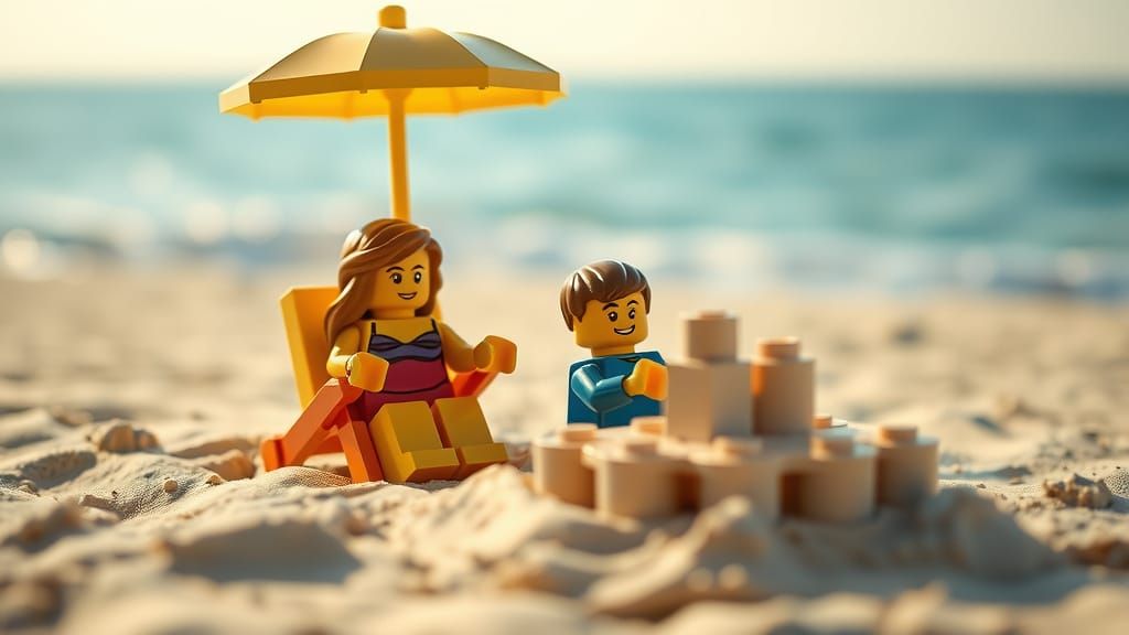 Lego Mom and Son at the Beach: Tilt-Shift Photo