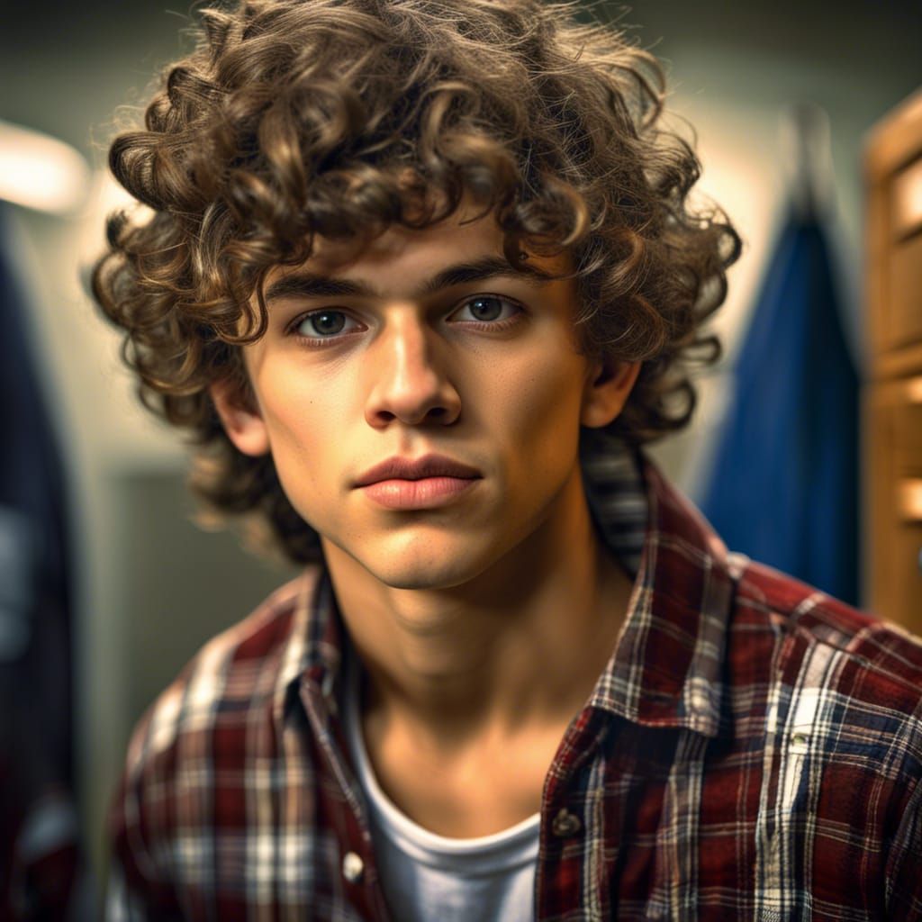 Teenage Boy in Locker Room: Hyperrealistic Portrait