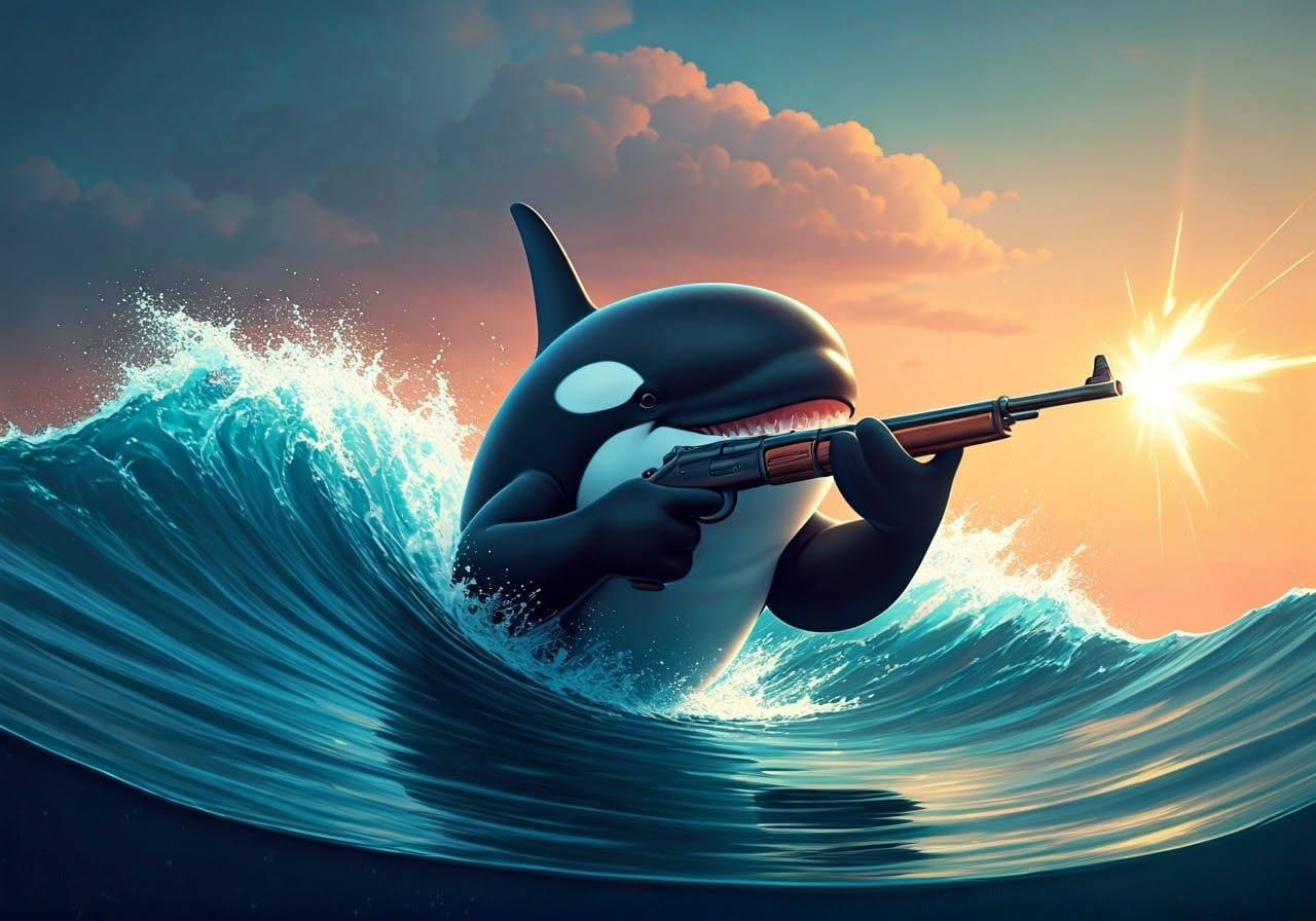 Chibi Orca with Gun in Hyperrealistic 3D Illustration