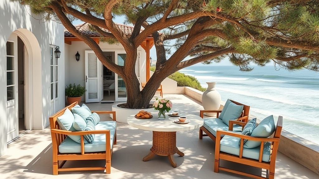 Mediterranean Villa Terrace in Pastel Tones