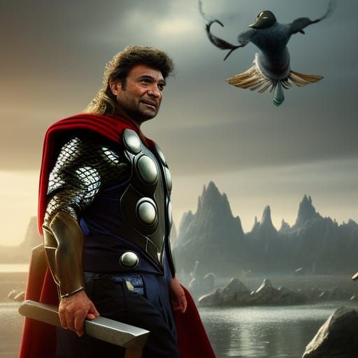 Detective Thor Duck Hunting in Asgard: Fantasy Art