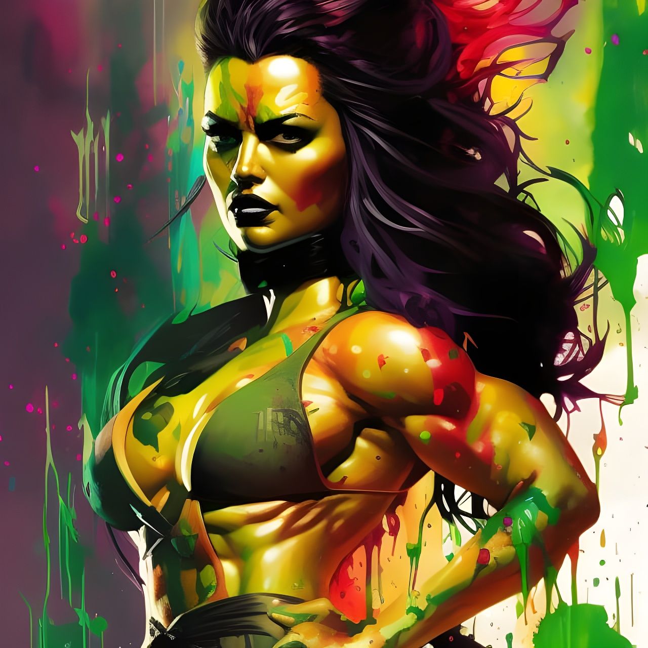 She Hulk Ink Splash Art in Deep Colors