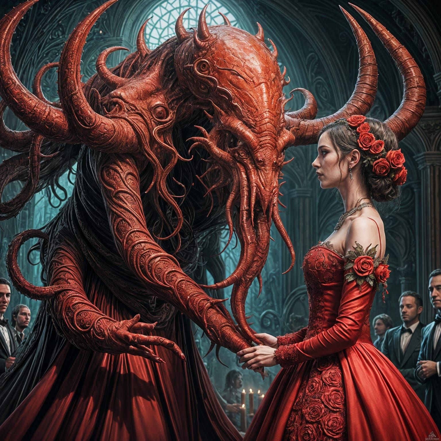 Lovecraftian Satanic Wedding Ceremony in Hyperrealistic Styl...