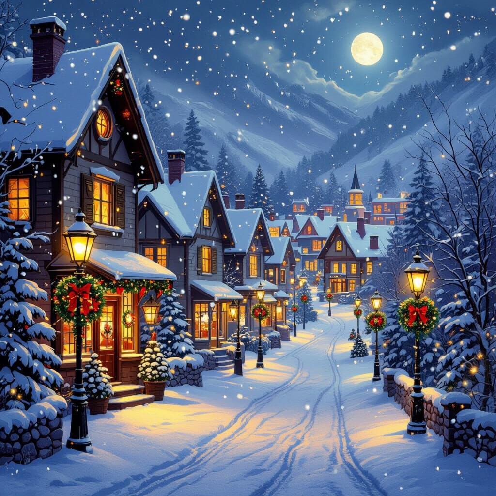 Cozy Christmas Mountain City with Glowing Lights