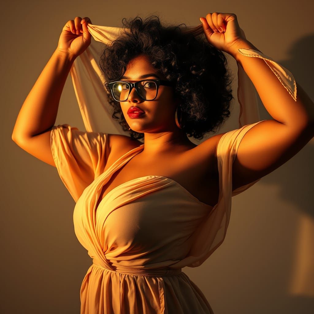 Radiant Indian Woman in Golden Light, Oil Painting Style