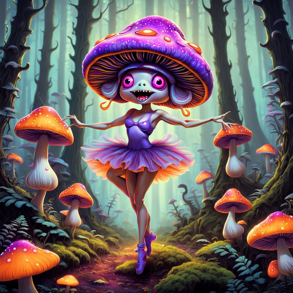 Psychedelic Mushroom Dancer in Whimsical Ballet