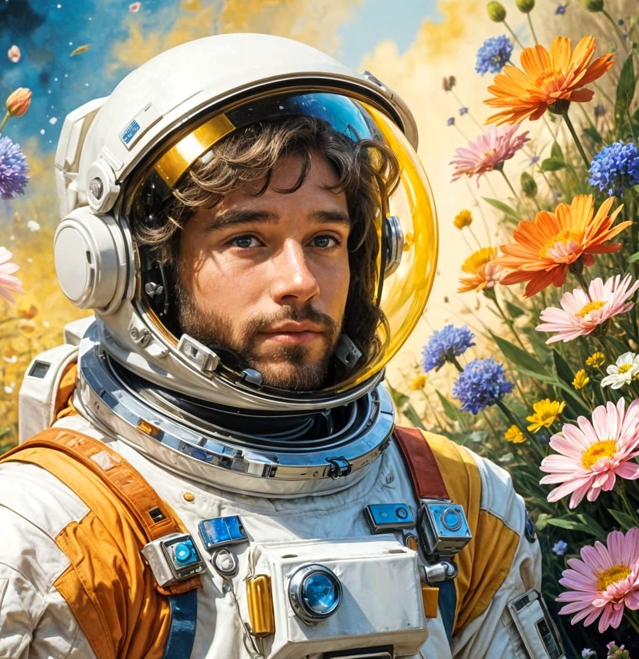 Astronaut Finds Serenity in Vibrant Garden