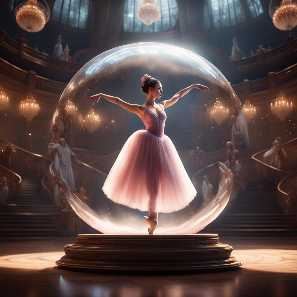 Ballerina Dancing in Glass Ball: Fantasy Concept Art