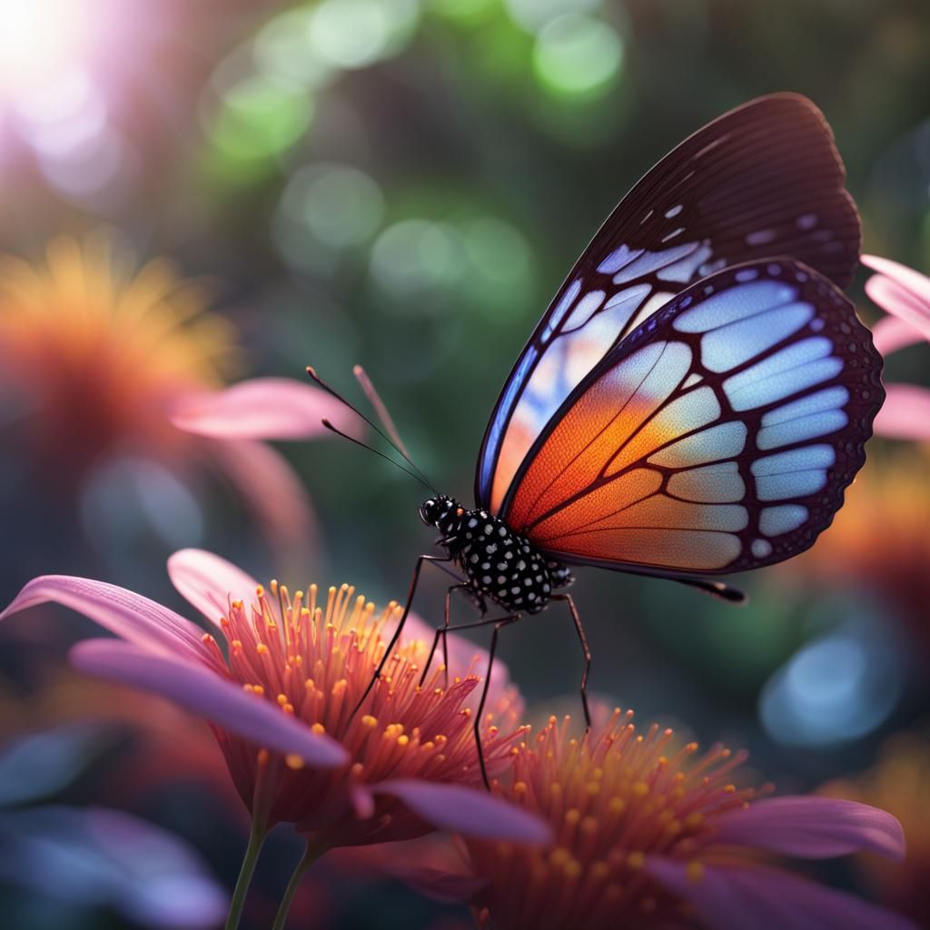 Translucent Moro Butterfly on Tropical Flower in Macro