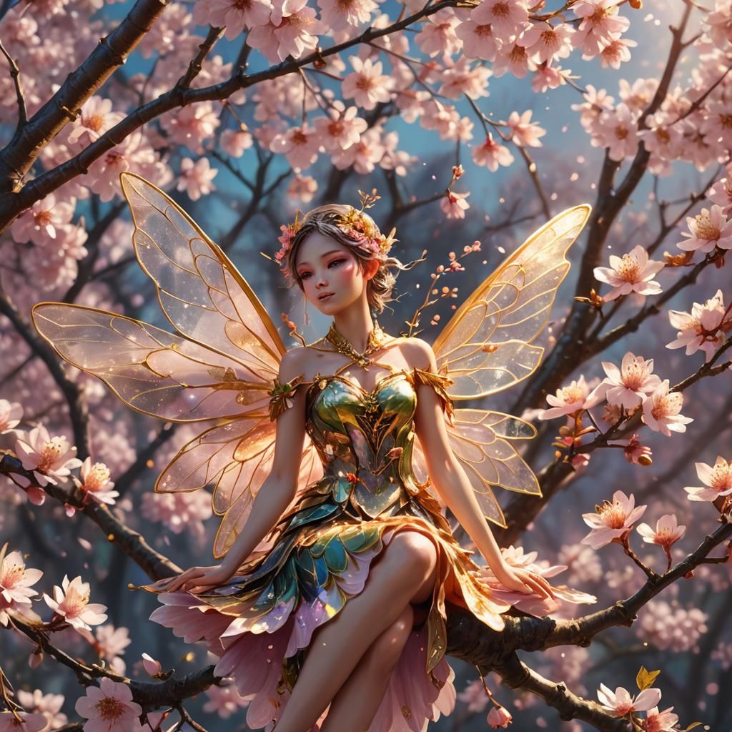 Cherry Blossom Fairy in Oil Painting Style