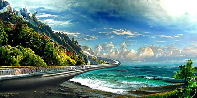 Coastal Highway Motorcycle Ride: Hyperrealistic Digital Illu...