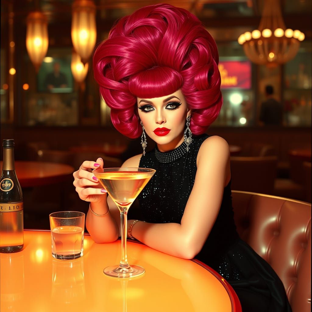 1960s Latina Woman with Martini in Bar