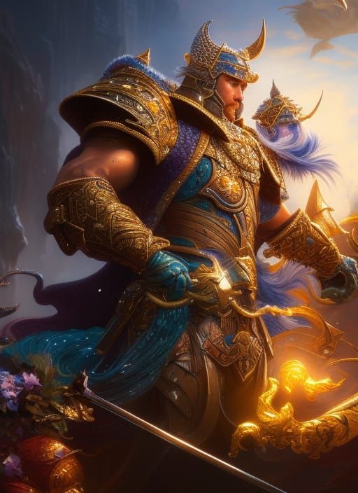 Intricate Potato Knight in Vibrant Splash Art Style