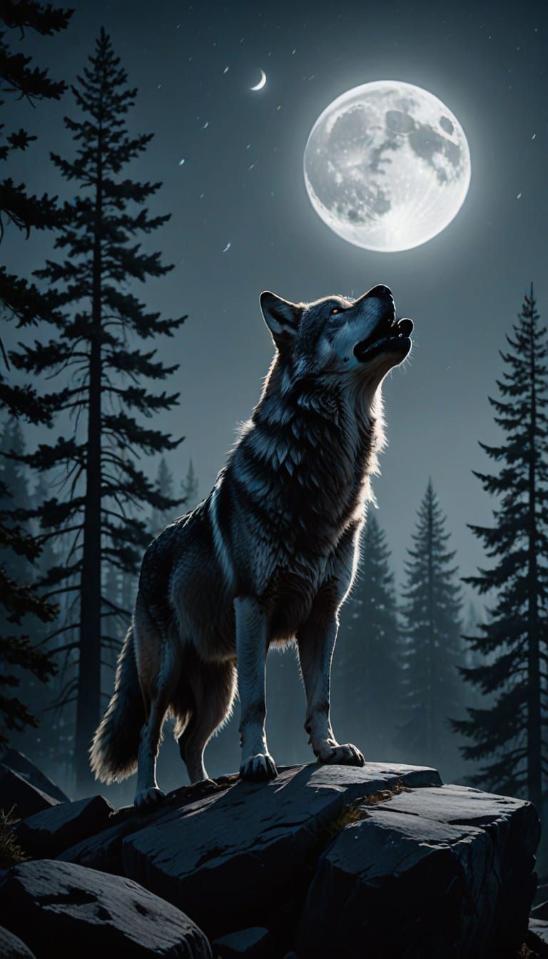 Wolf in Moonlit Mist: Cinematic Realism