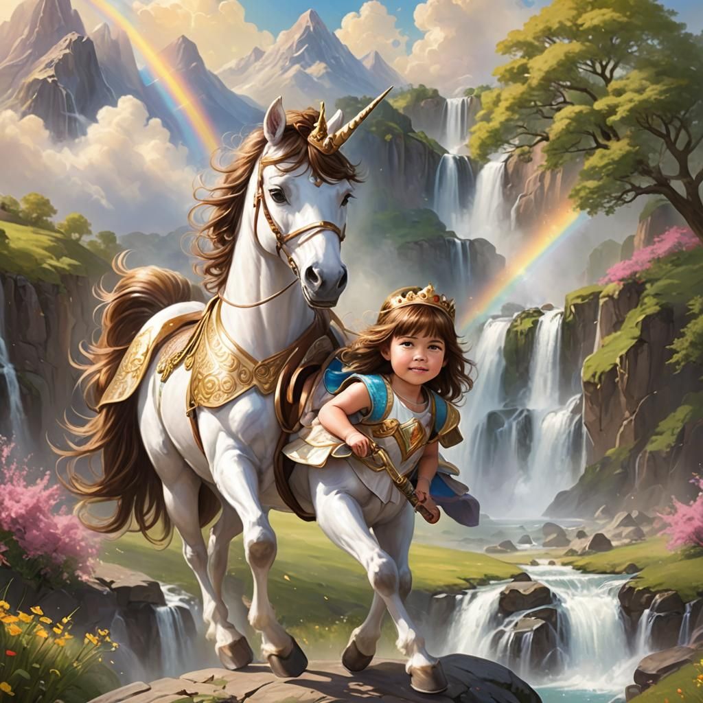 Warrior Princess on Unicorn: Digital Art Portrait