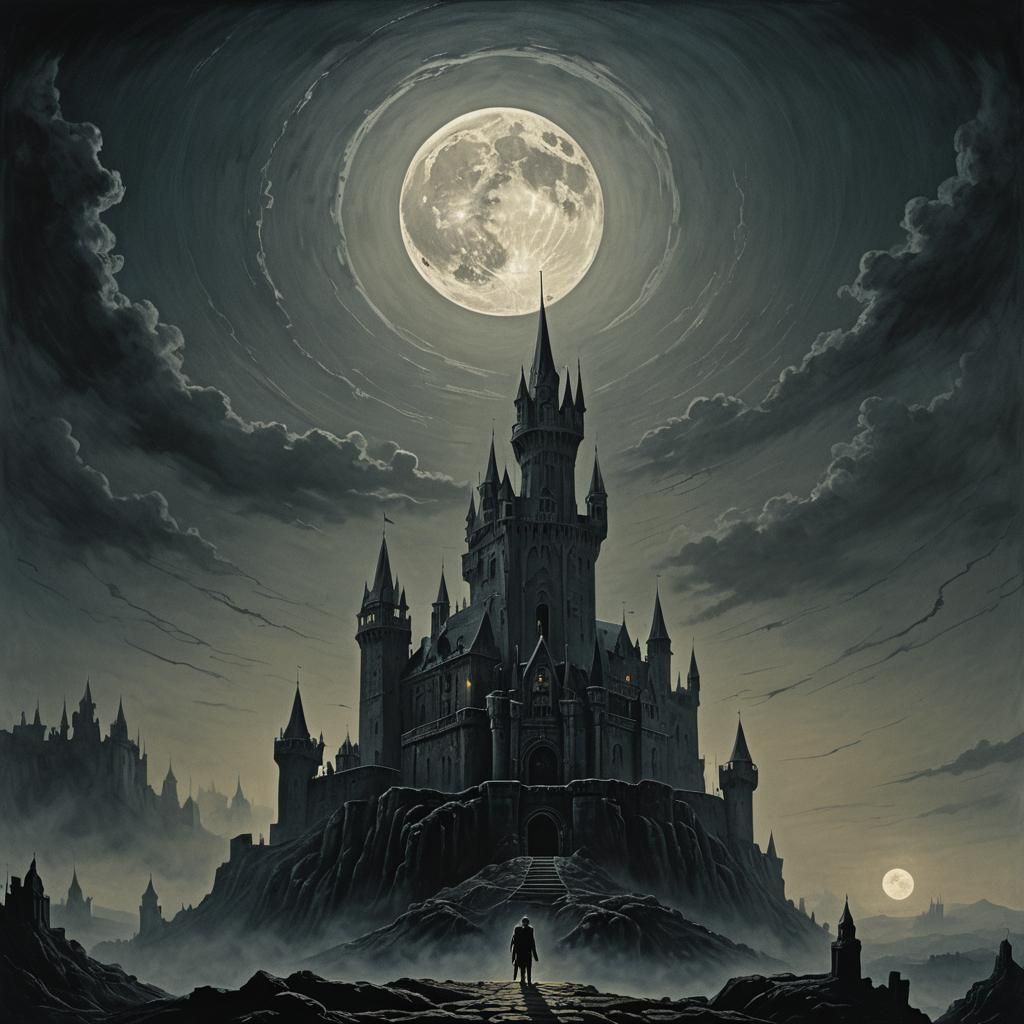 Dark Fantasy Figure on Ancient Castle