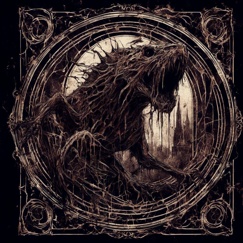 Phyrexian Vorinclex in Dark Art Nouveau Style