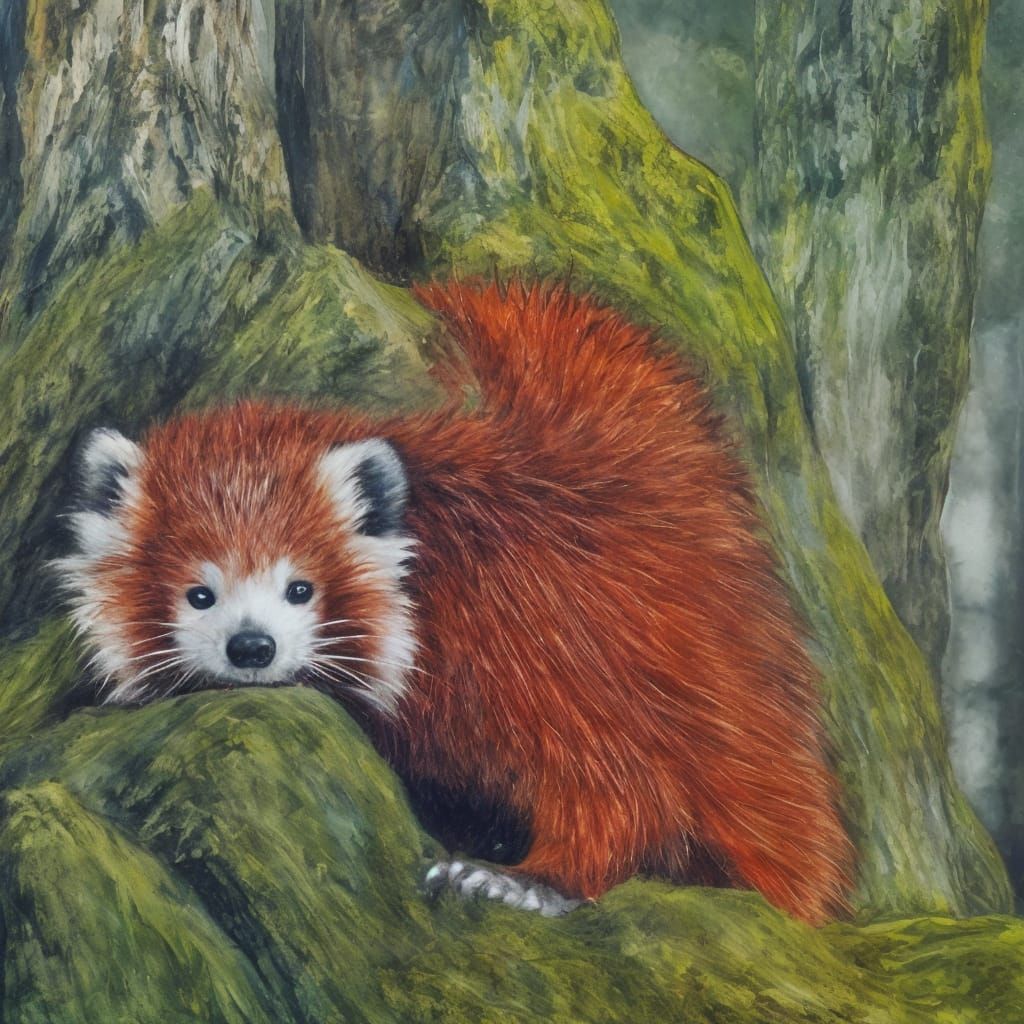Ancient Stone Hedgehog Resembles Red Panda in Vibrant Style