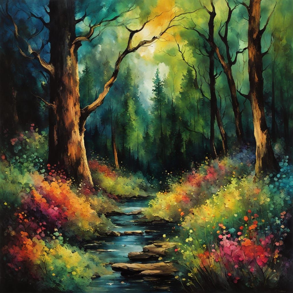 Colorful Cartoon Forest in Chiaroscuro Style