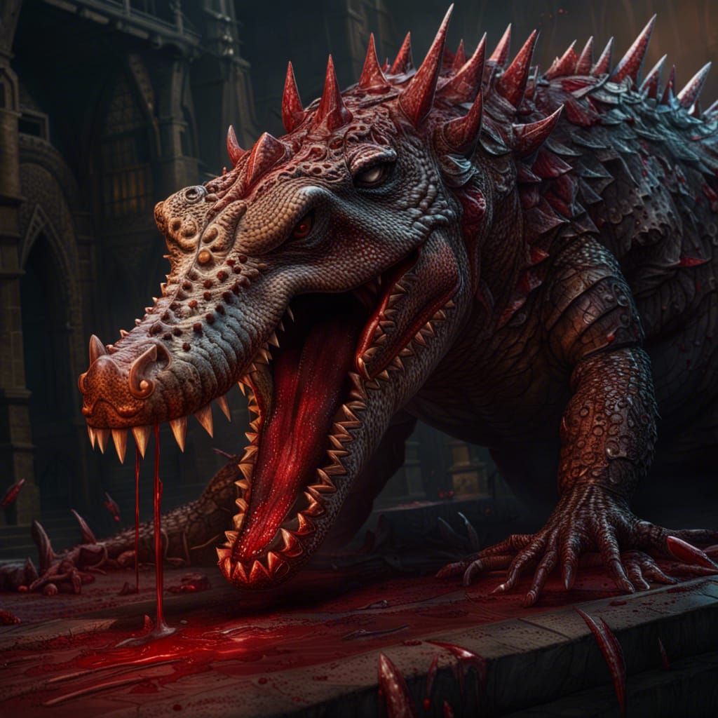 Menacing Crocodile with Blood and Spikes