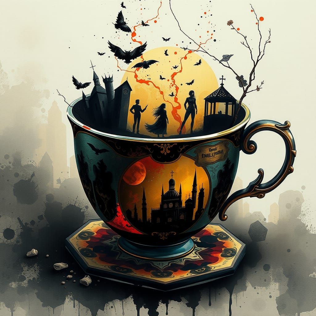 Ornate Teacup Reveals Dark, Cyberpunk Visions