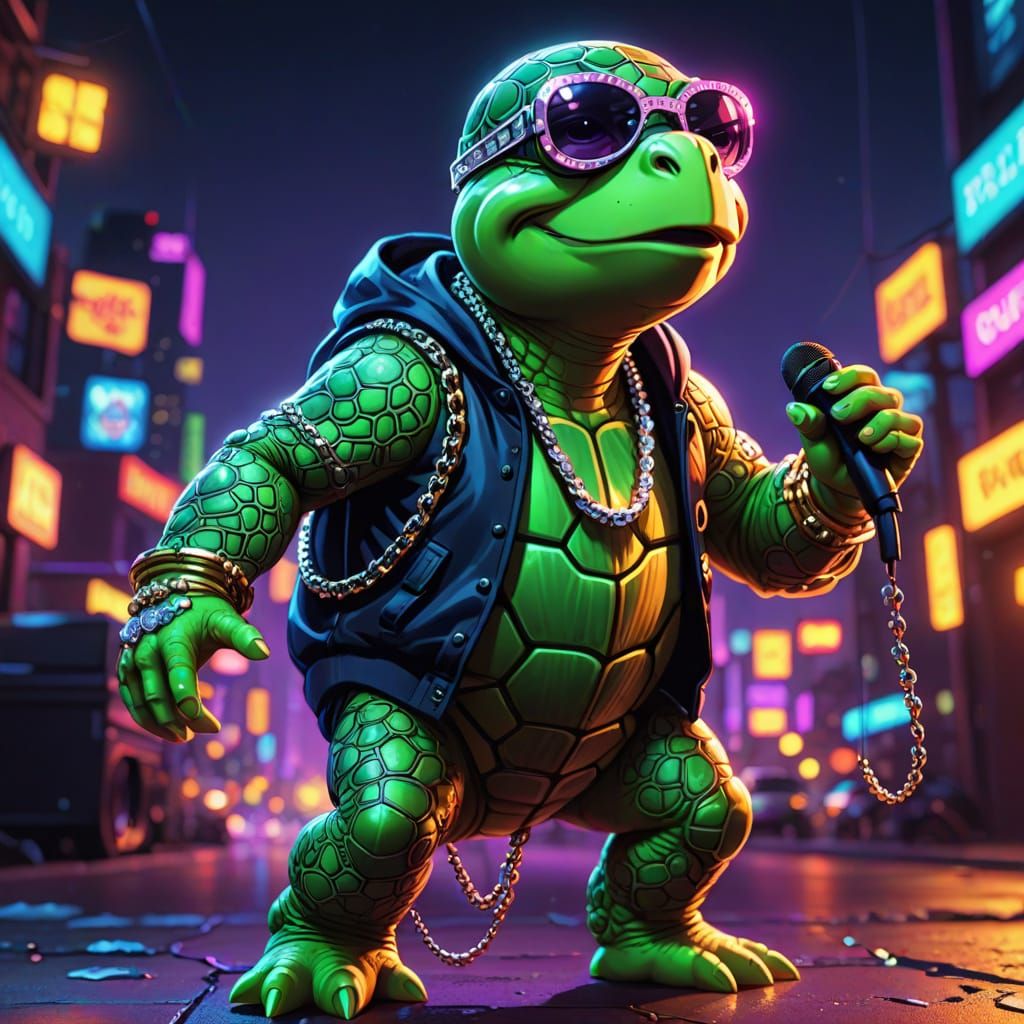 Cartoon Turtle Rap Artist Concept Art