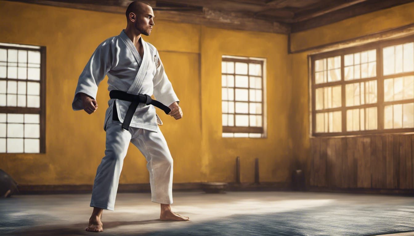 Hyperrealistic Judoka in Dojo with Splash Art