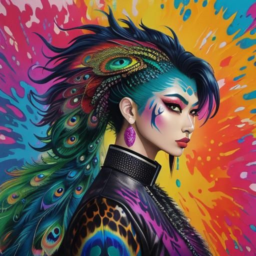 Asian Woman with Rainbow Dragon Scales in Graffiti Art
