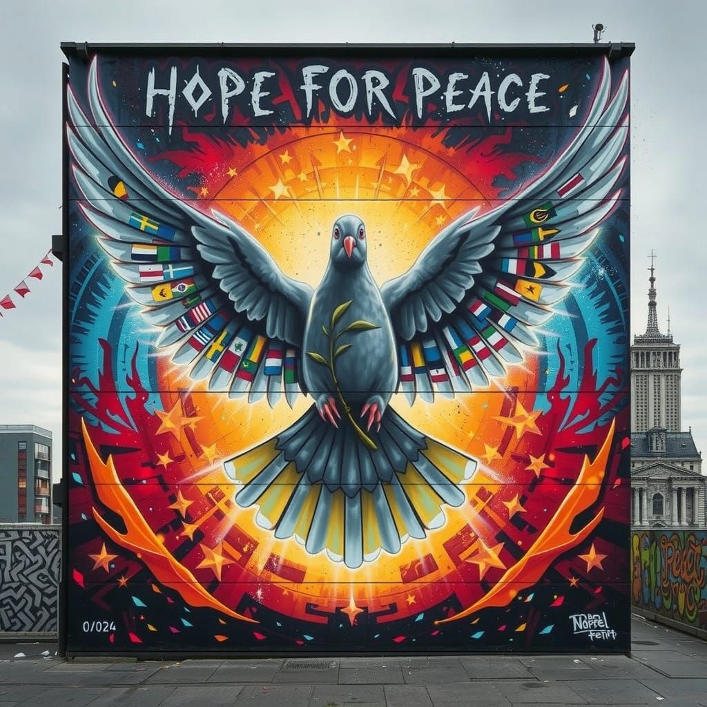 Peaceful Dove in Vibrant Graffiti Mural
