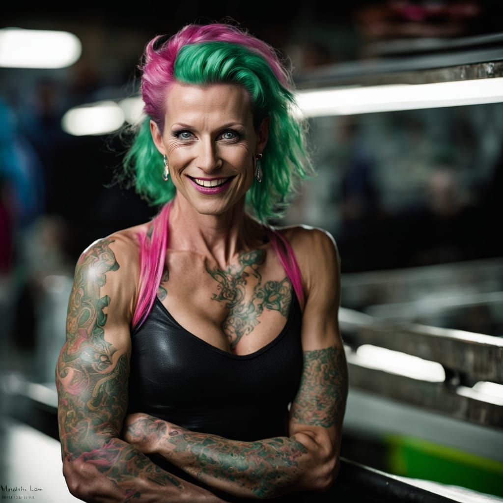 Attractive Female Bodybuilder in Nighttime Studio Setting