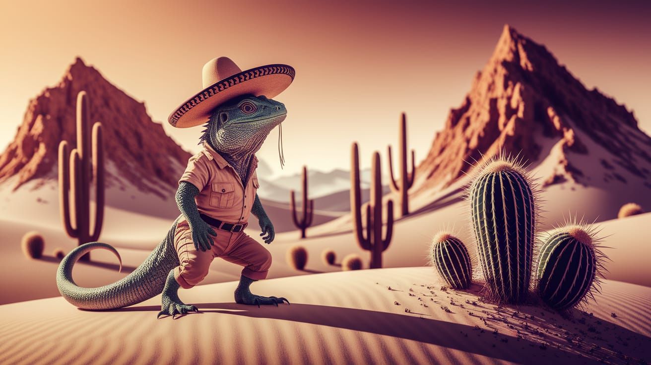 Lizard in Desert Landscape in Surreal Style