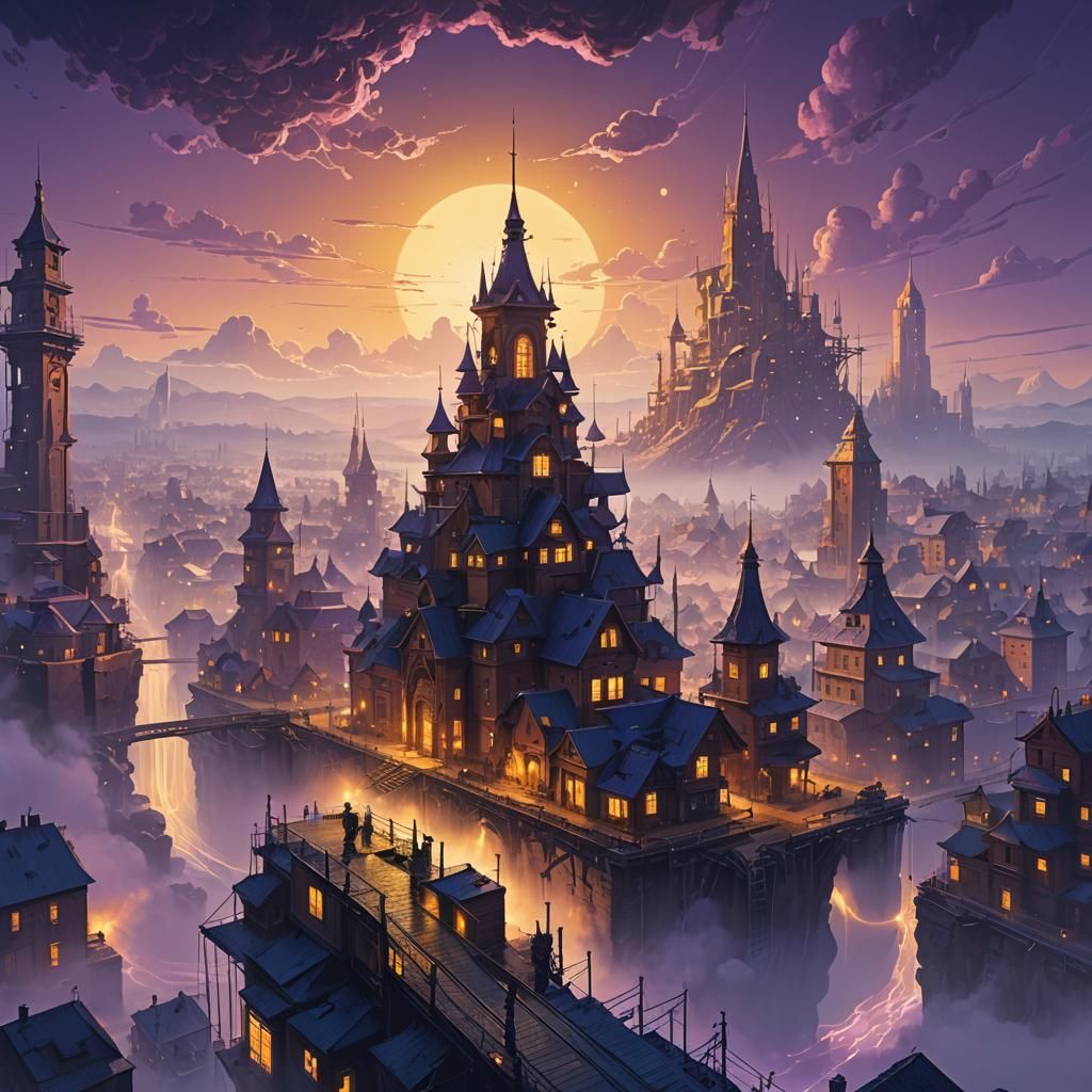 Floating City of Gold and Diamonds in Fantasy Art