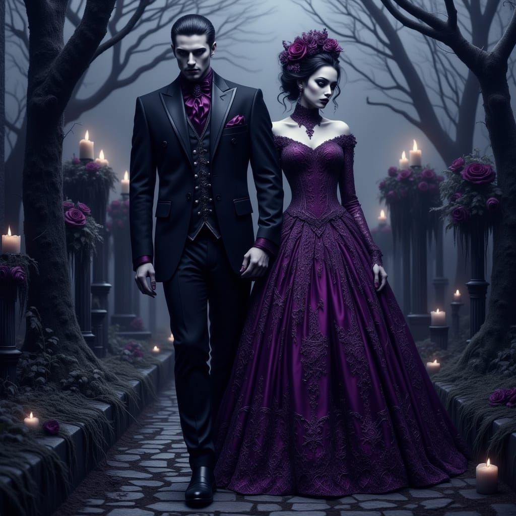 Romantic Gothic Wedding Scene in Ultra-Realistic Style