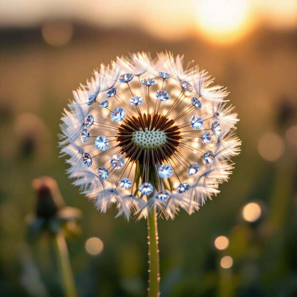 Dandelion Pappus Transforms into Sparkling Diamonds