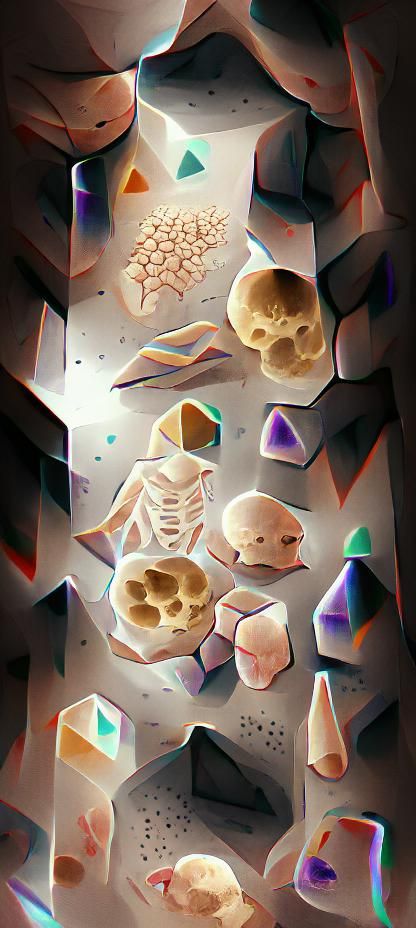 Crumbling Bones in Crystal Cave: Chalk Art Illustration