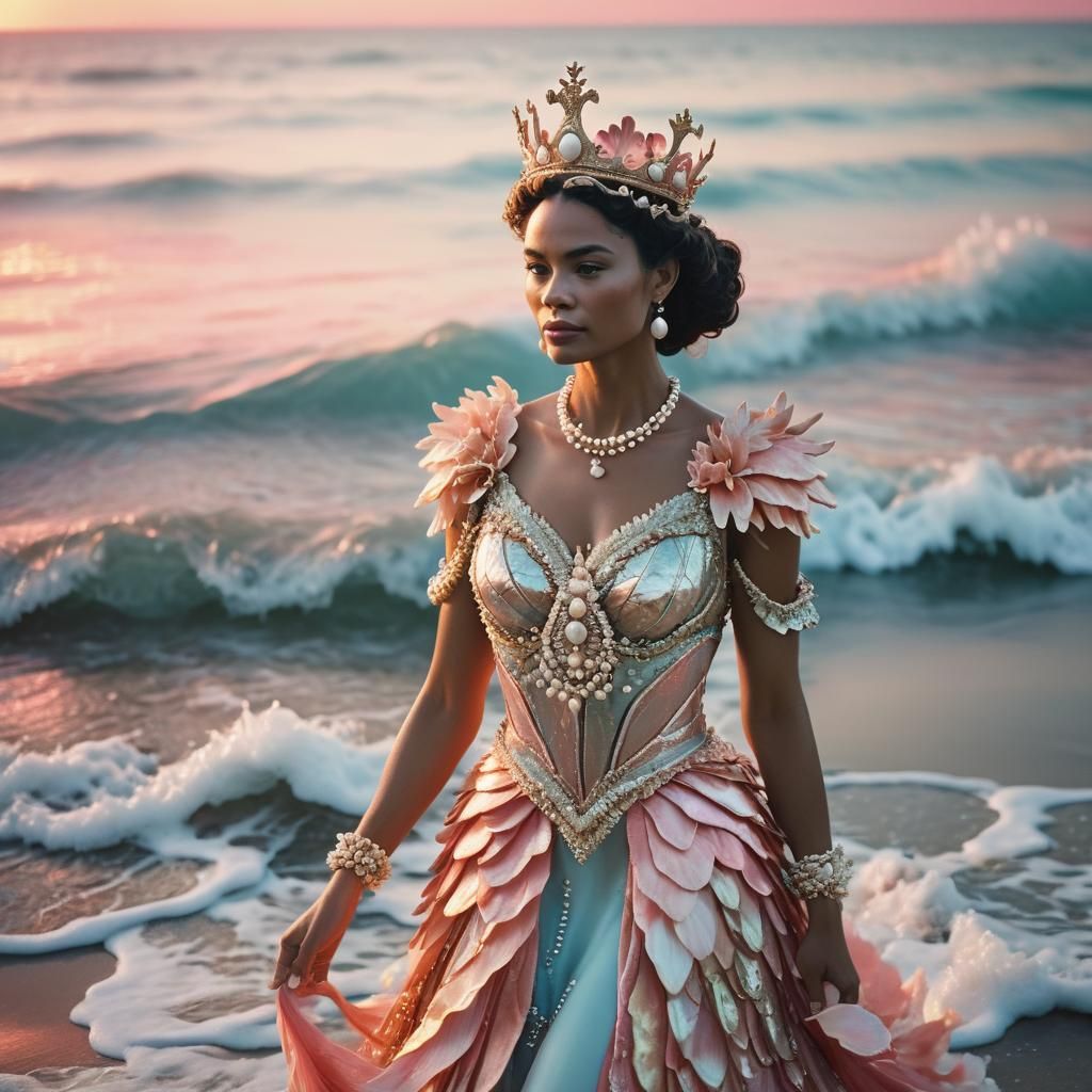 Sea Queen with Coral Crown in Film Noir Style