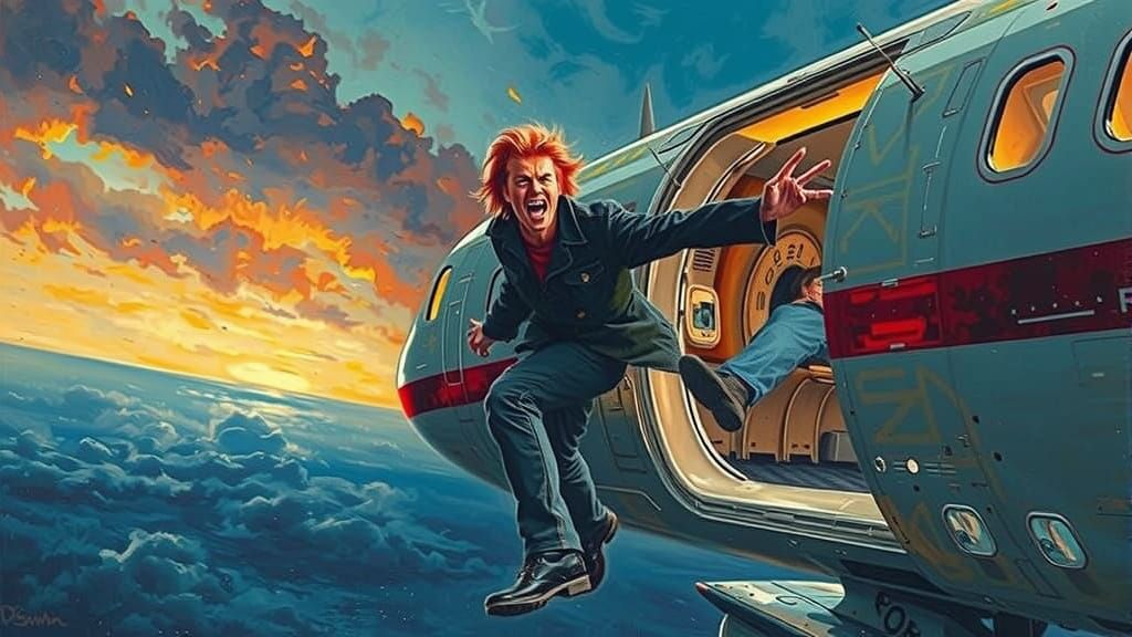David Bowie's Dramatic Fall from Airplane in Stormy Sky
