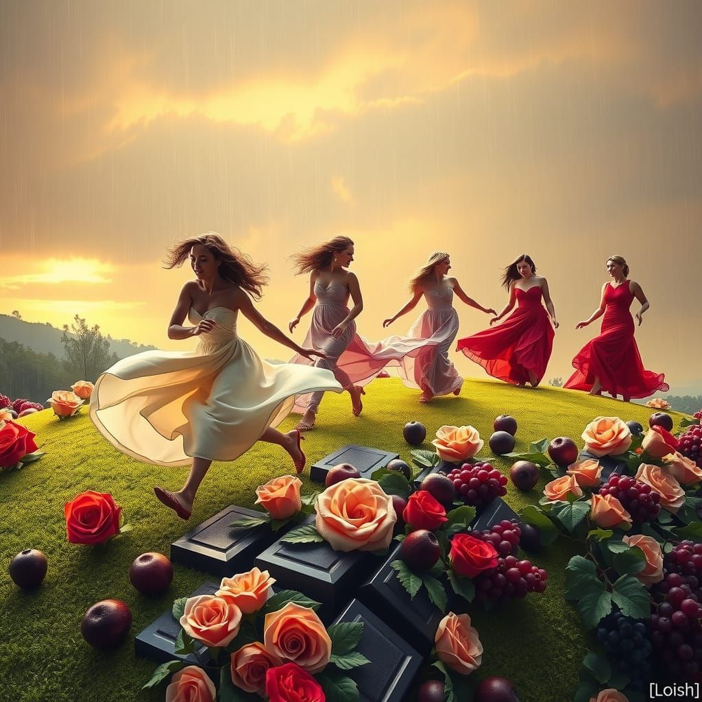 Ladies Chasing on Chocolate Hill at Rainy Sunrise